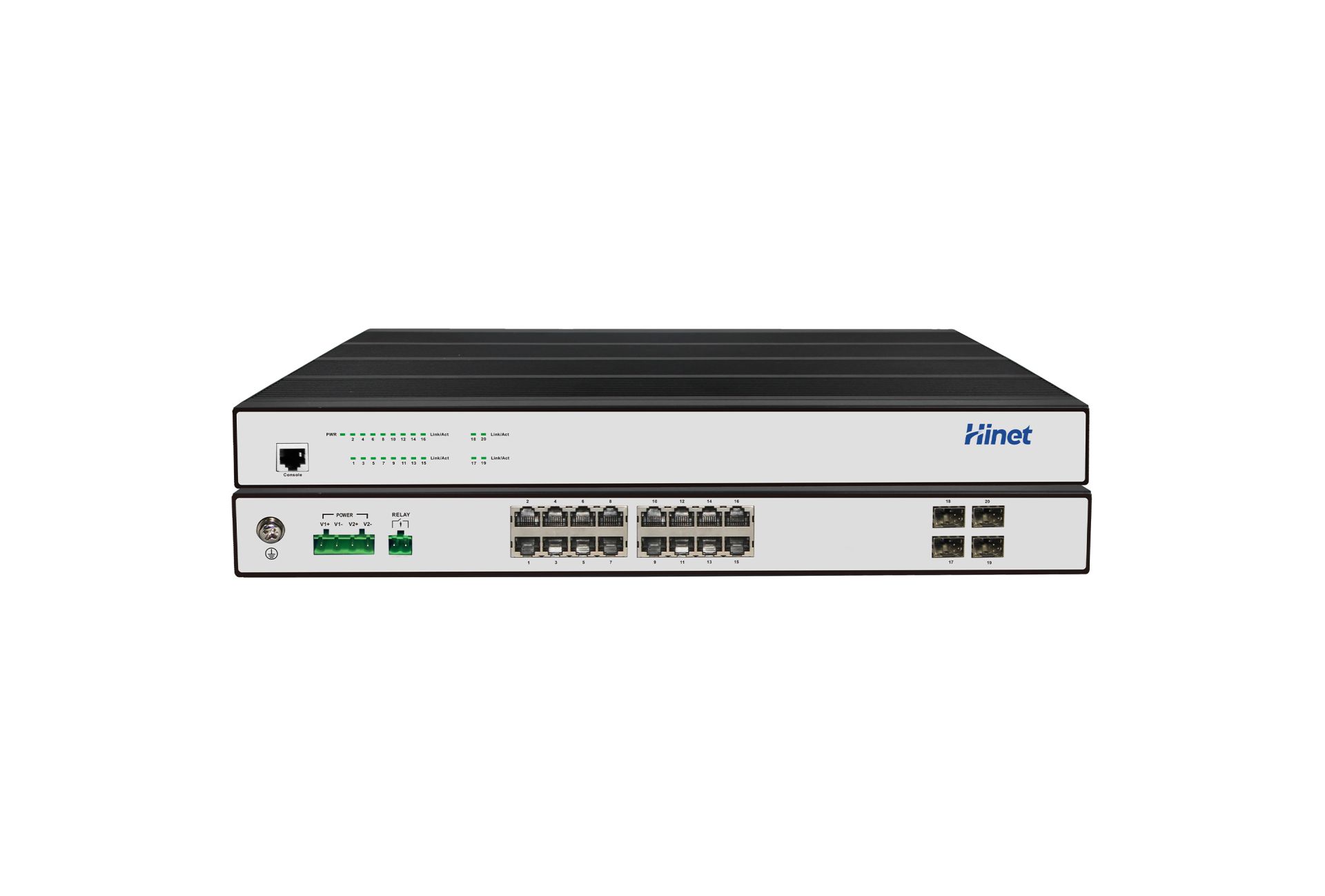IRS2916F4-16P 16个千兆RJ45口+ 4个千兆 SFP插槽口二层管理型工业级机架式PoE交换机